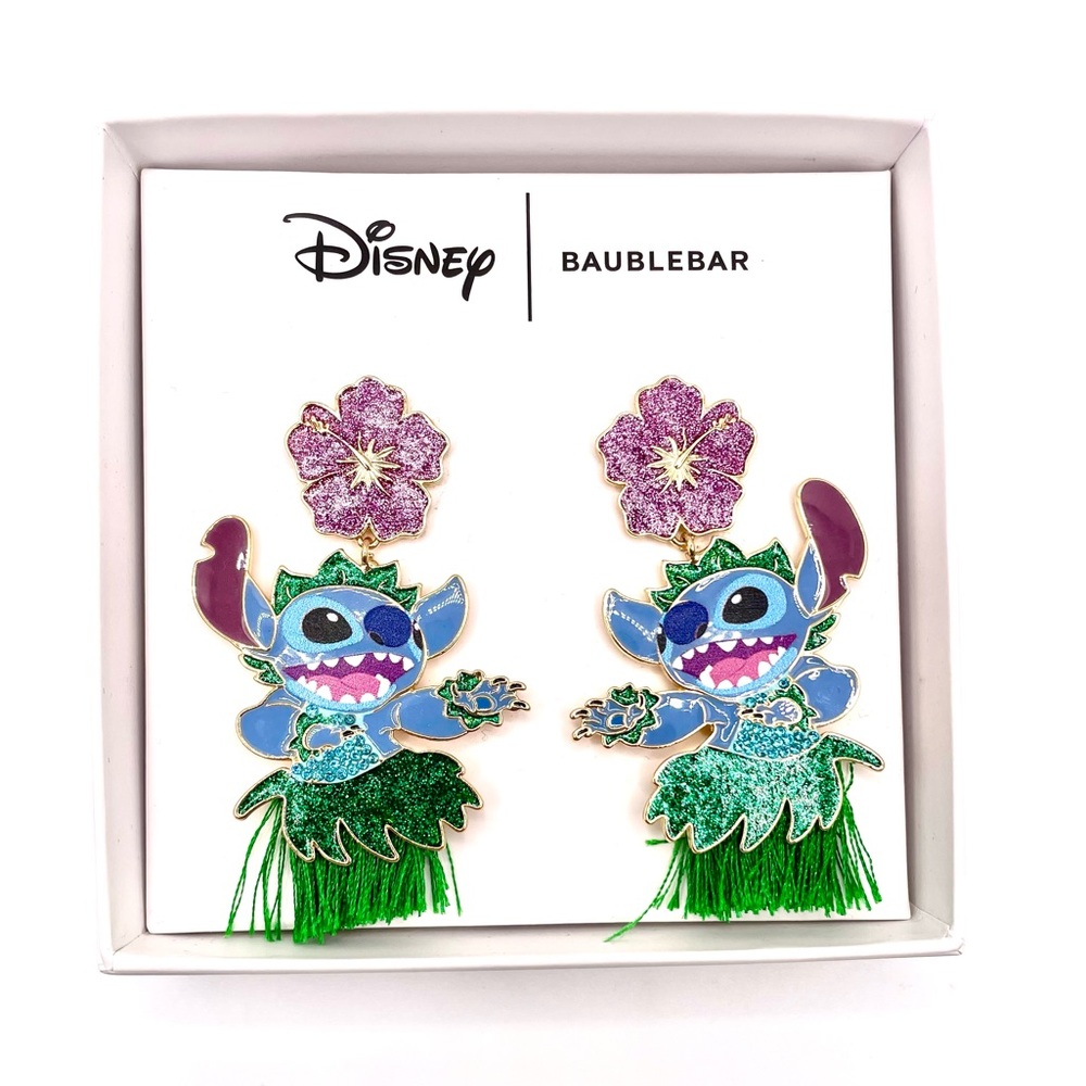Disney Authentic Baublebar Earrings- Stitch Doing A Hula With A Purple Flower - Picture 1 of 1